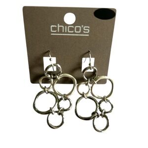 Chico's Silver Tone Multi Layer Dangle Hook Earrings